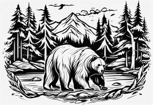 bear, forest, lake, appalachia, arm sleeve tattoo tattoo idea