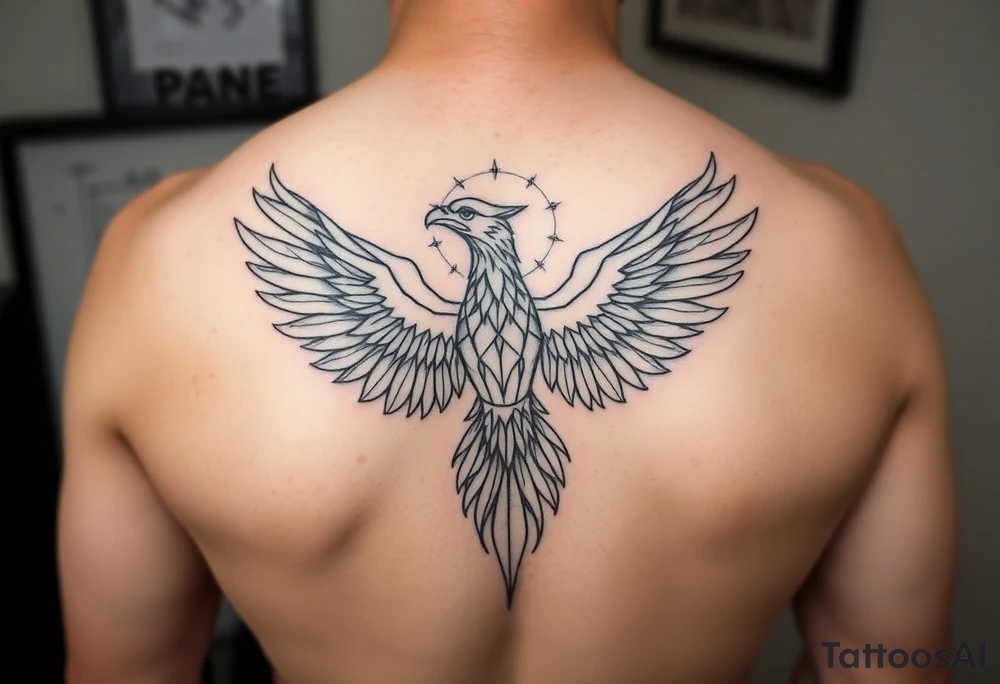 GEOMETRIC AND SYMMETRIC PHOENIX tattoo idea