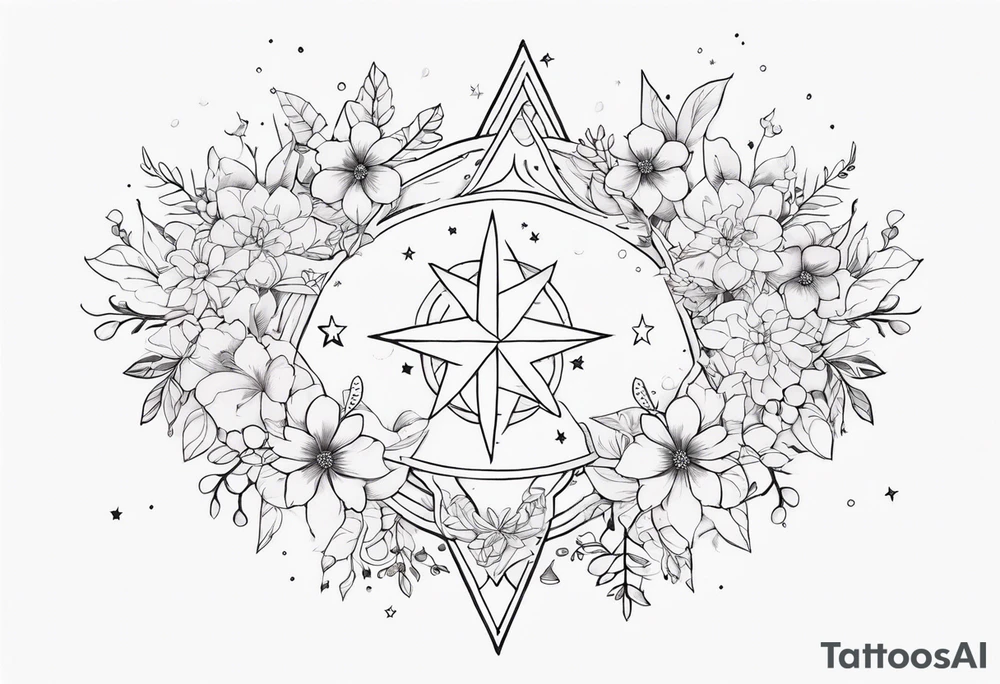 fine line with stars, floral, dots. Sternum tattoo tattoo idea
