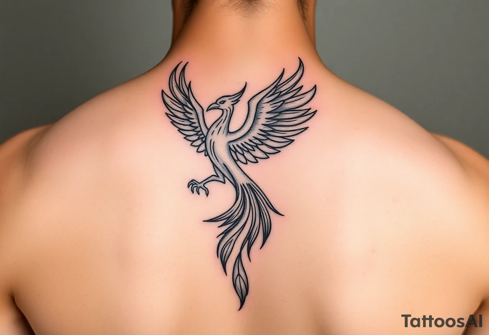 magnificent phoenix rising from golden flames with trailing embers tattoo idea