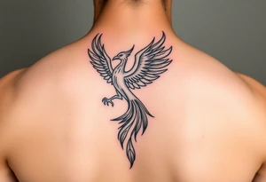 magnificent phoenix rising from golden flames with trailing embers tattoo idea