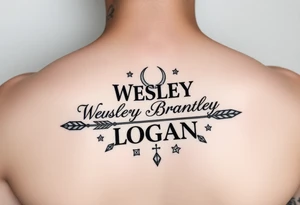 Name Wesley Brantley Logan with arrows and moons and stars tattoo idea