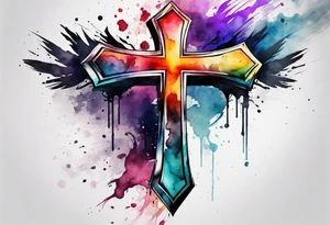 cross with watercolor backgound tattoo idea