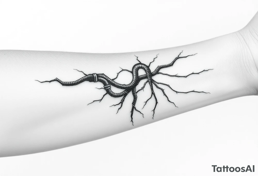 long System of pipes that transitions into veins of forearm tattoo idea