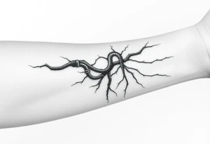 long System of pipes that transitions into veins of forearm tattoo idea