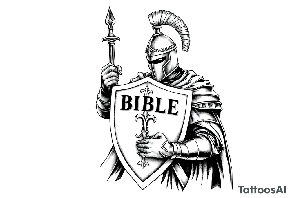 A knight with a bible on his shield tattoo idea tattoo idea