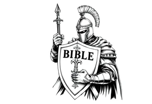 A knight with a bible on his shield tattoo idea tattoo idea