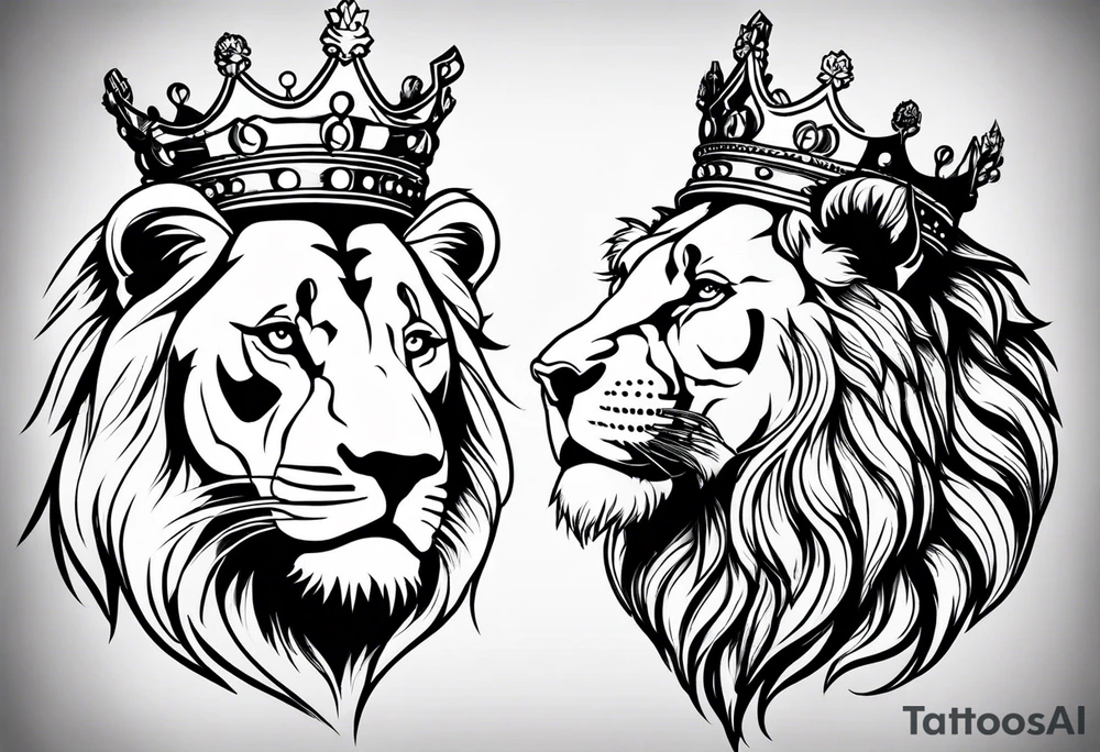 lion with a crown on top of the head tattoo idea