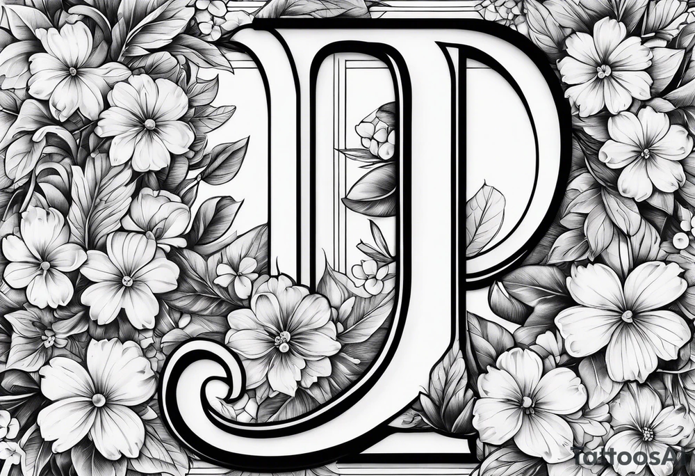 Bold letter J with small flowers tattoo idea