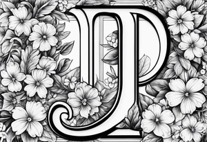 Bold letter J with small flowers tattoo idea