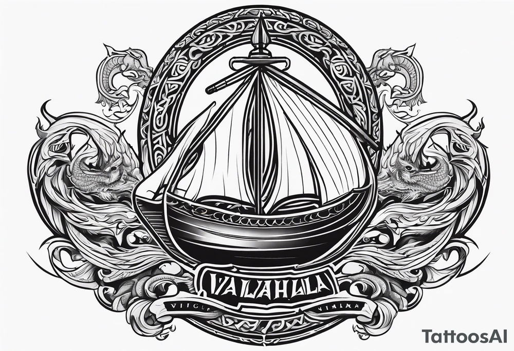 Valhalla sword shield viking ship dragon head tattoo idea Valhalla sword shield viking ship dragon head tattoo idea