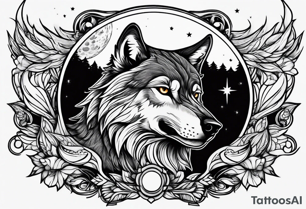 wolf under the moon tattoo idea