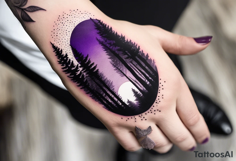 forest, abstract, on hand, no people, purple and black, full, no borders tattoo idea