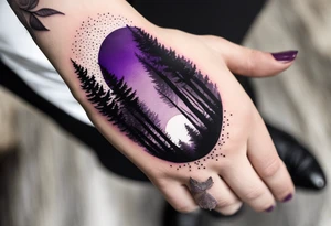 forest, abstract, on hand, no people, purple and black, full, no borders tattoo idea
