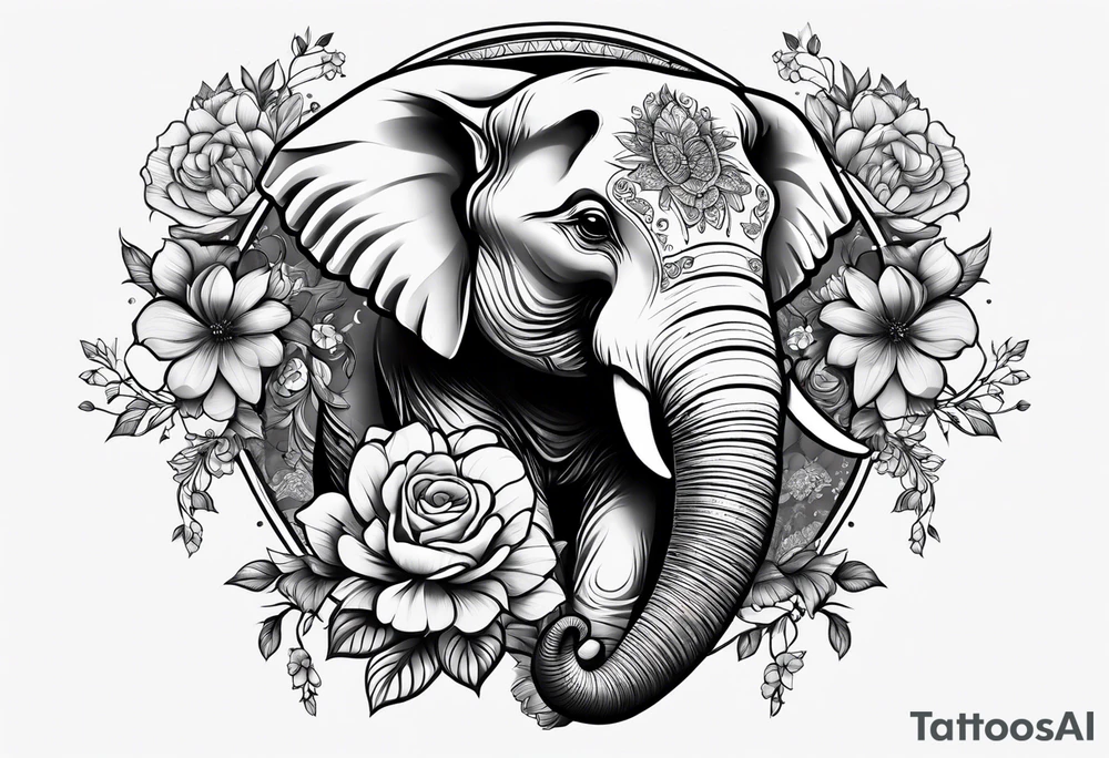 elephant with flowers tattoo idea