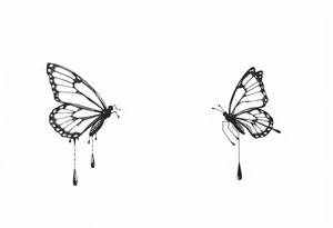 Bleeding butterfly and a second one who is in mental horror style just left and down from the first one tattoo idea