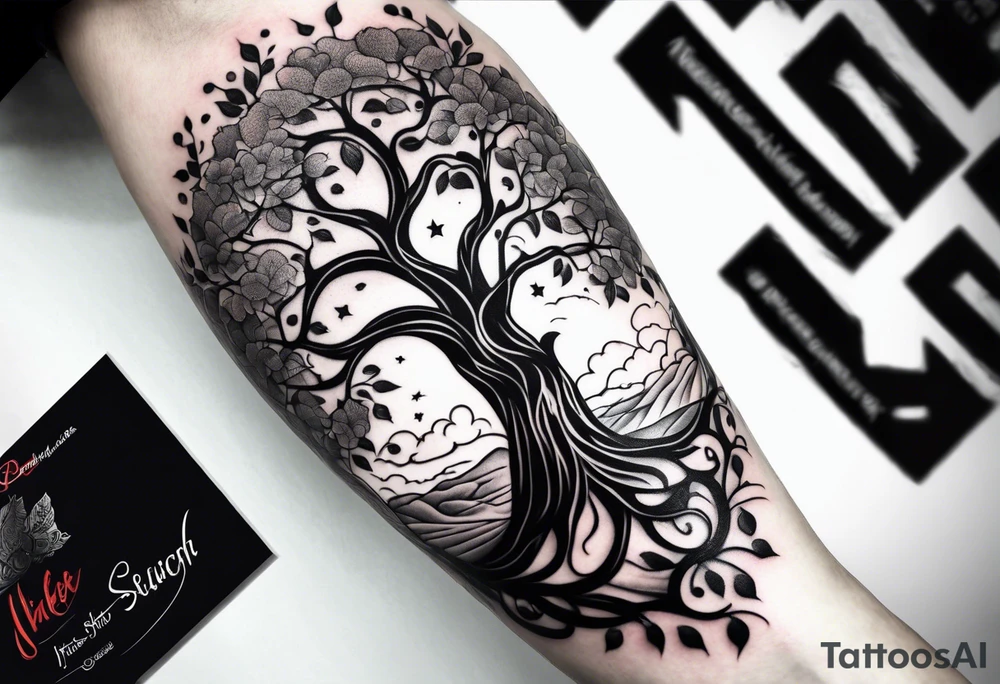 Tattoo on the arm with a large family tree tattoo idea