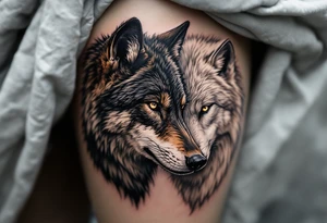 Black wolf and a white wolf side by side tattoo idea