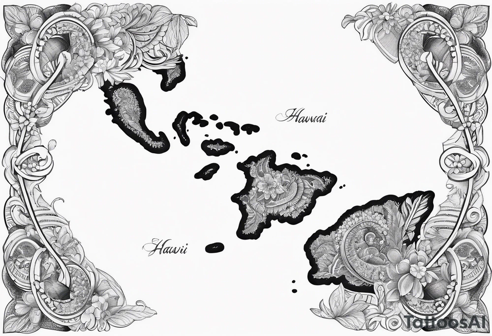Hawaii archipelago map paisley tattoo idea
