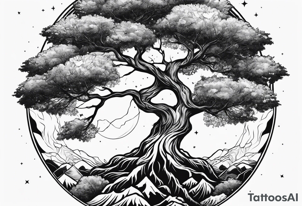 tattoo drawing of a tree on top of the planet earth tattoo idea