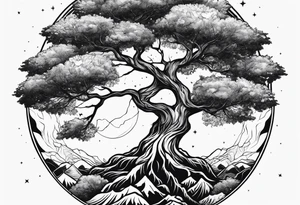 tattoo drawing of a tree on top of the planet earth tattoo idea