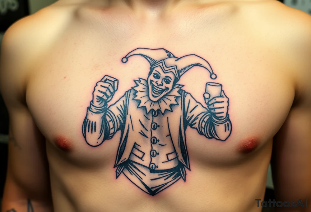 jester in clothes having a good time getting drunk tattoo idea