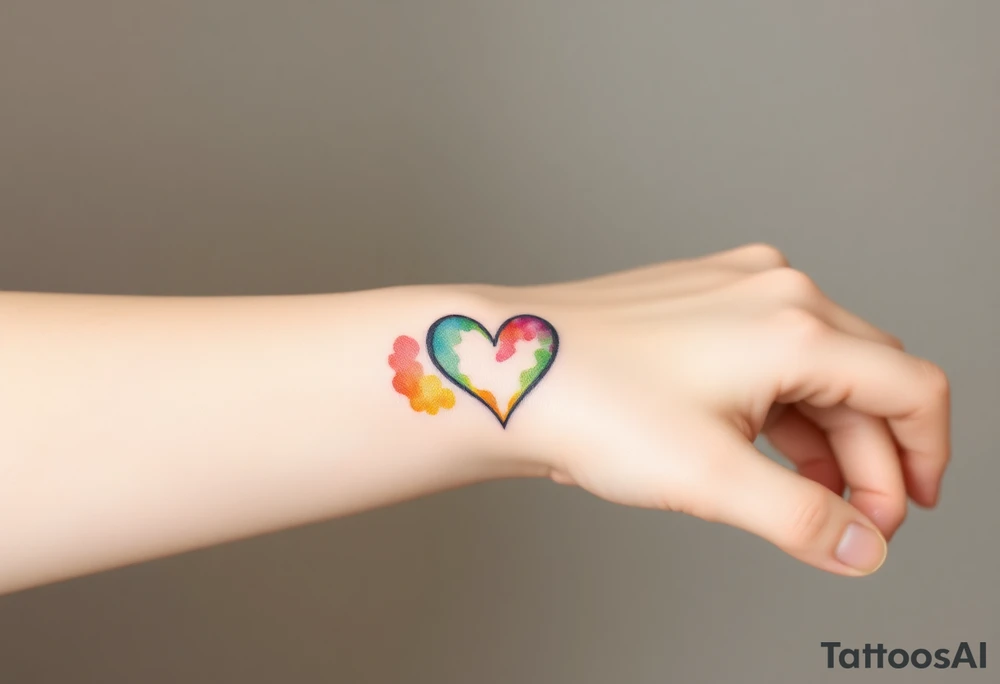 A watercolor infinity symbol with heart in rainbow colors tattoo idea