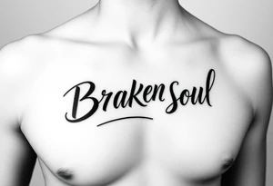 Broken Soul in calligraphy handwriting writing on the side of breast for a woman tattoo idea