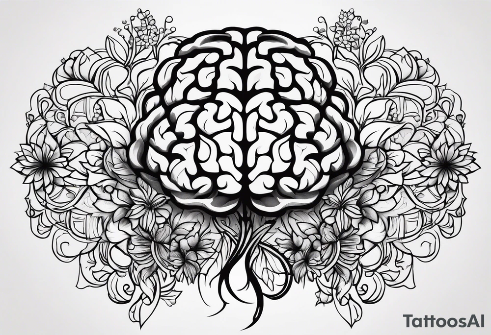 abstract outline of a brain with floral incorporated tattoo idea