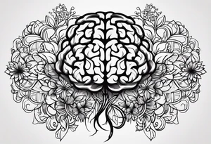 abstract outline of a brain with floral incorporated tattoo idea