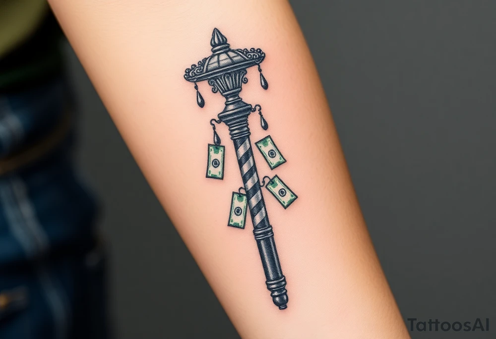 Barber pole  with raining  money tattoo idea