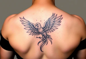 Feminine  fine line small mother daughter phoenix tattoo with a touch of colour tattoo idea