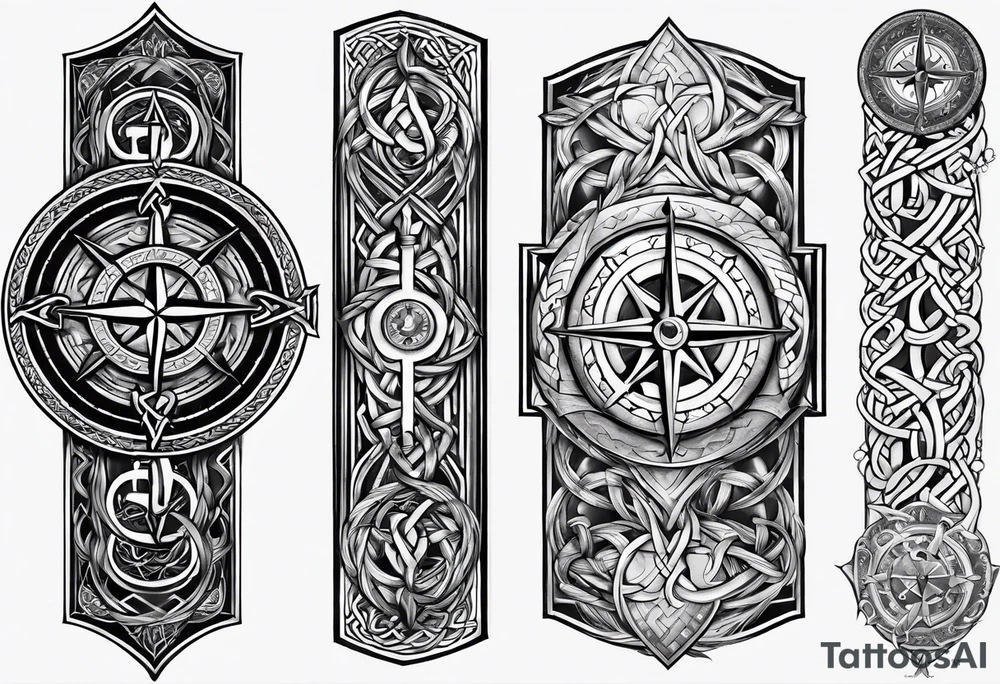 Celtic, forearm, half sleeve, anchor, compass tattoo idea