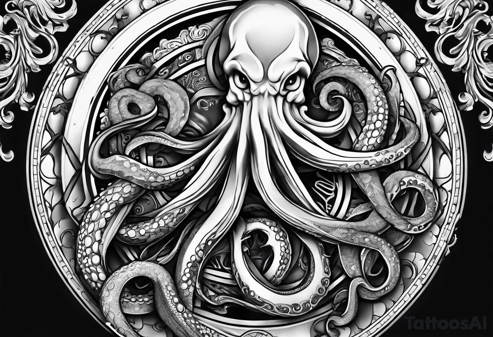 pocket watch wrapped under an aggressive octopus, sideways tattoo idea