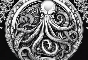 pocket watch wrapped under an aggressive octopus, sideways tattoo idea