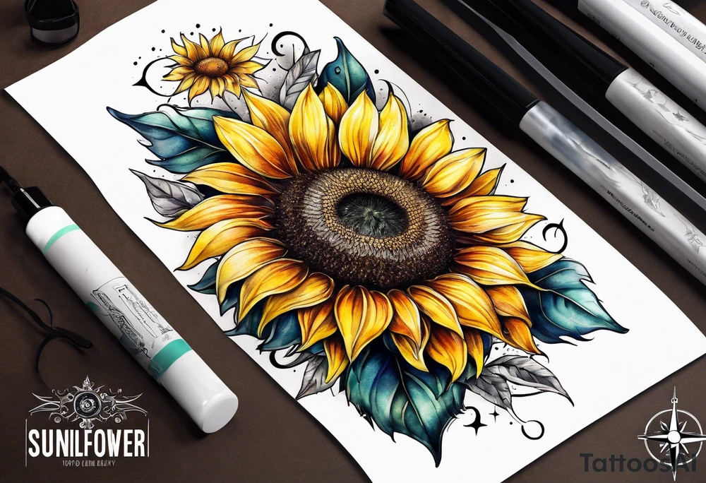 Sunflower next to a compass tattoo idea