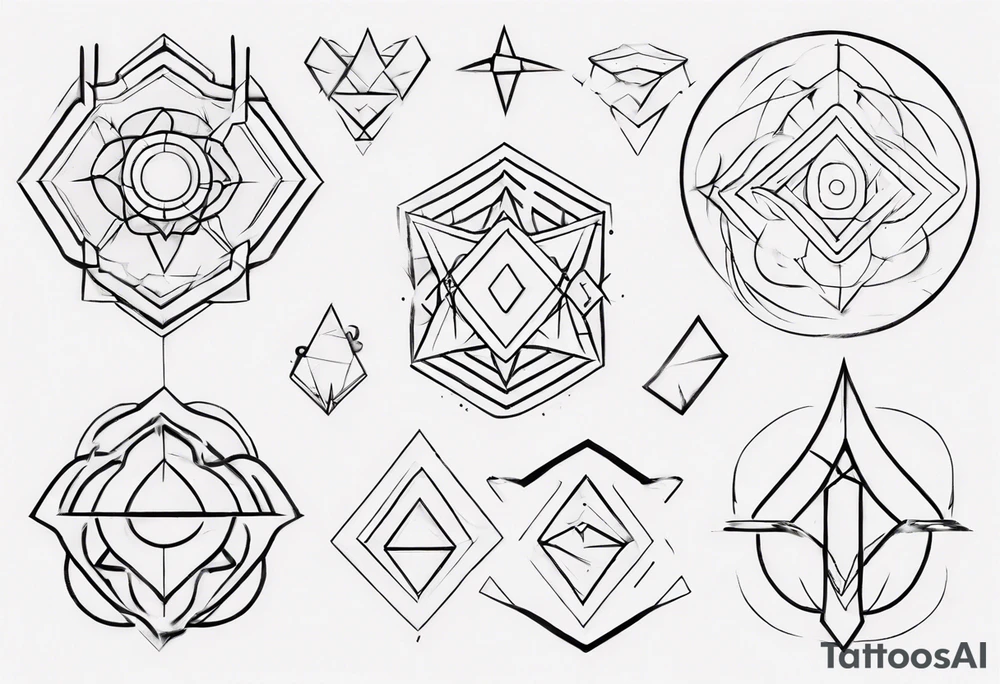 Create a unique tattoo concept incorporating geometric shapes and minimalist linework, suitable for the back of the forearm, representing simplicity and complexity in harmony tattoo idea