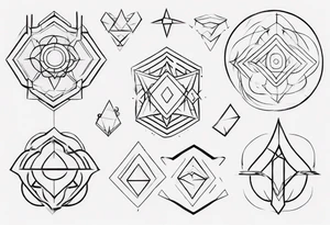 Create a unique tattoo concept incorporating geometric shapes and minimalist linework, suitable for the back of the forearm, representing simplicity and complexity in harmony tattoo idea