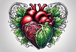 Human heart intertwined with cabbage leaved tattoo idea