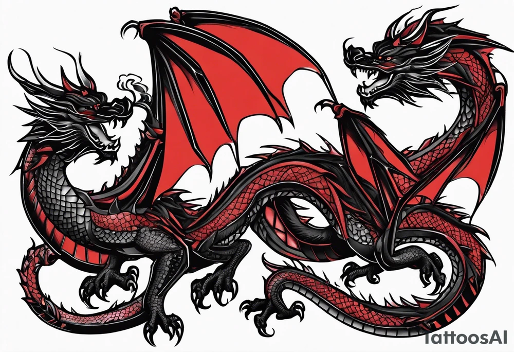 Red and black dragons tattoo idea