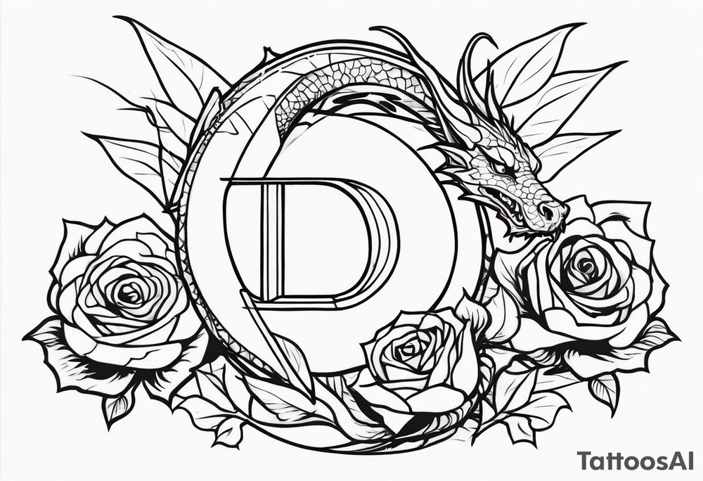 Dragon of roses urrounding the letter D tattoo idea