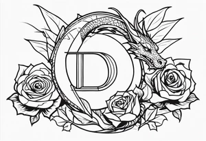 Dragon of roses urrounding the letter D tattoo idea