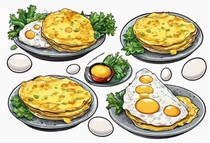A round, thin omelette made from five eggs with salt pepper and a bit greens tattoo idea