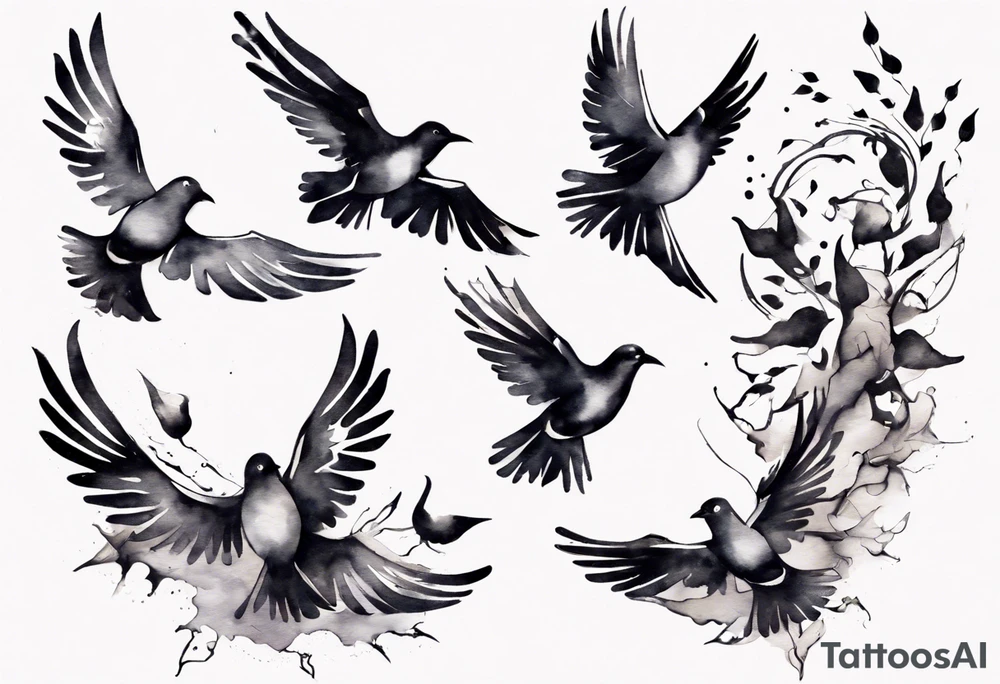 composition with birds flying free, puzzle piece tattoo idea composition with birds flying free, puzzle piece tattoo idea