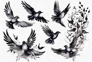composition with birds flying free, puzzle piece tattoo idea