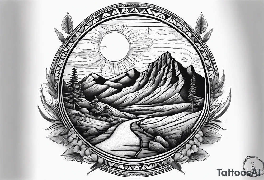 Forearm tattoo with southwest landscape and hikers tattoo idea