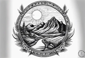 Forearm tattoo with southwest landscape and hikers tattoo idea