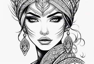 create a fire girl face inspired by Disney movie elements black tattoo idea
