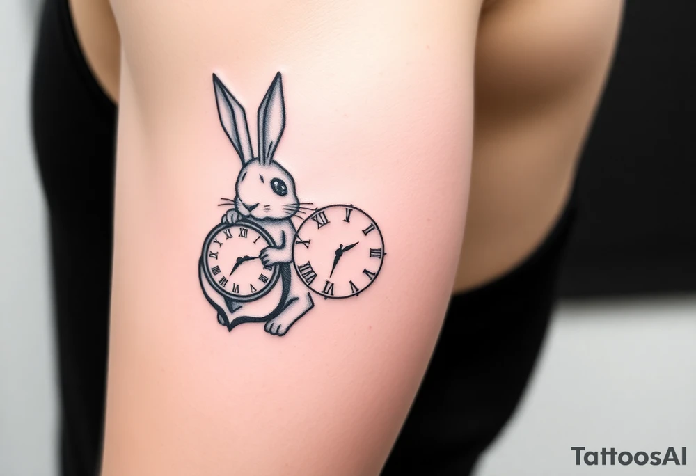 Geometrical rabbit holding a clock tattoo idea