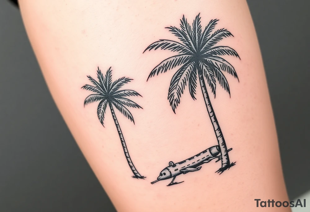 small, palm trees, beach vibe, leg tattoo idea